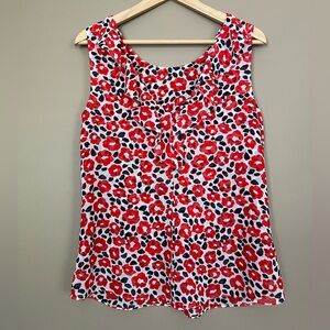 {Cabi} Flipside Floral Ruffle Trim V Neck Sleeveless Blouse - Womens Small